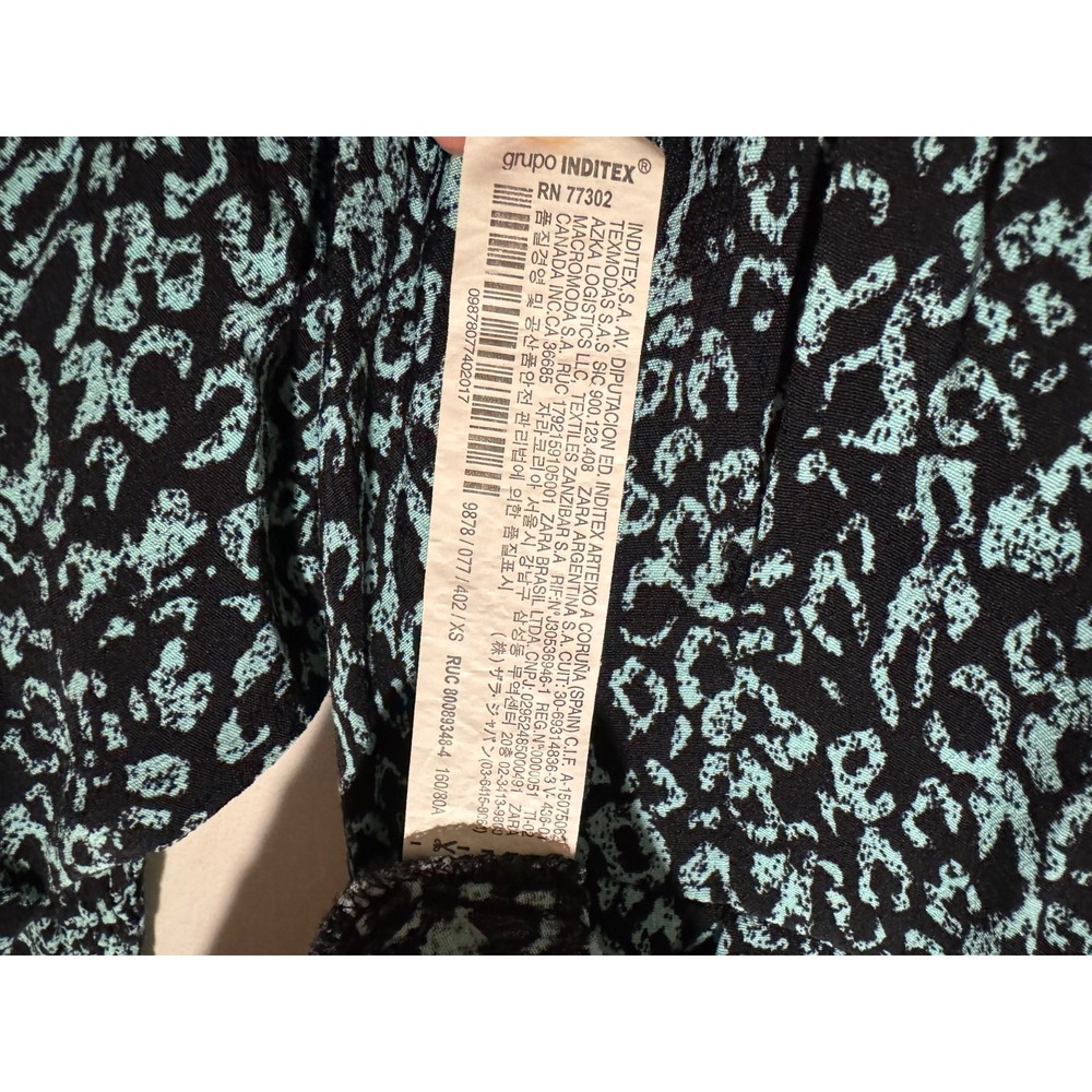 Zara Blue & Black Leopard Print Wrap Mini Dress Women's XS 3/4 Sleeve - Picture 4 of 5